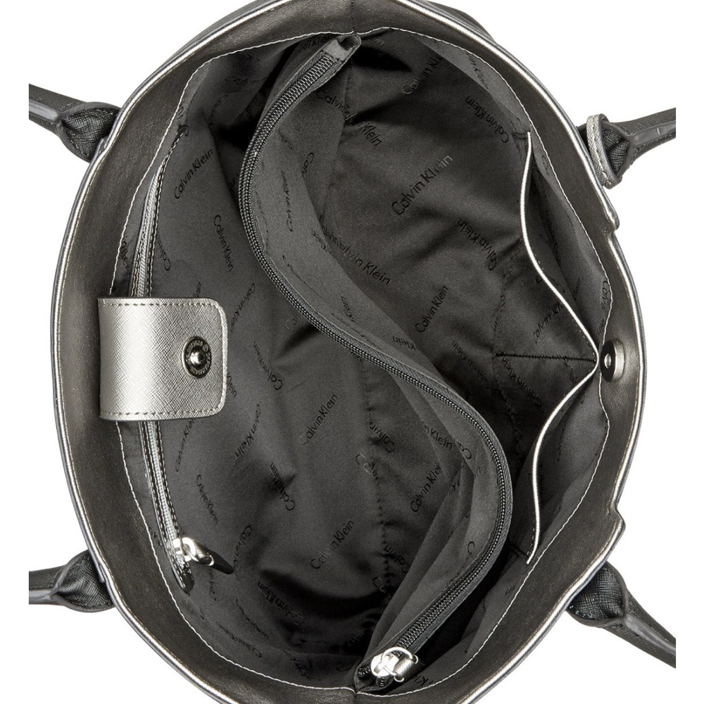 Calvin Klein Saffiano Black Leather Tote Bag - Picture 3 of 7